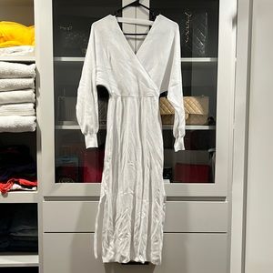 White long sleeve midi sweater dress